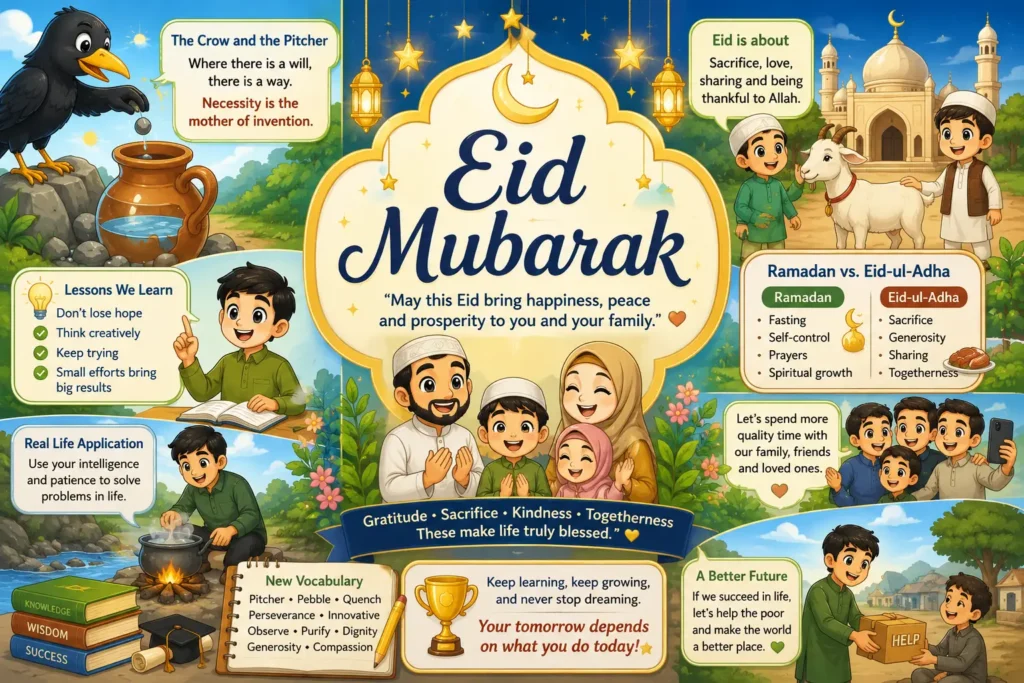 The Crow and the Pitcher, Eid, Technology, Sacrifice & Life Lessons
