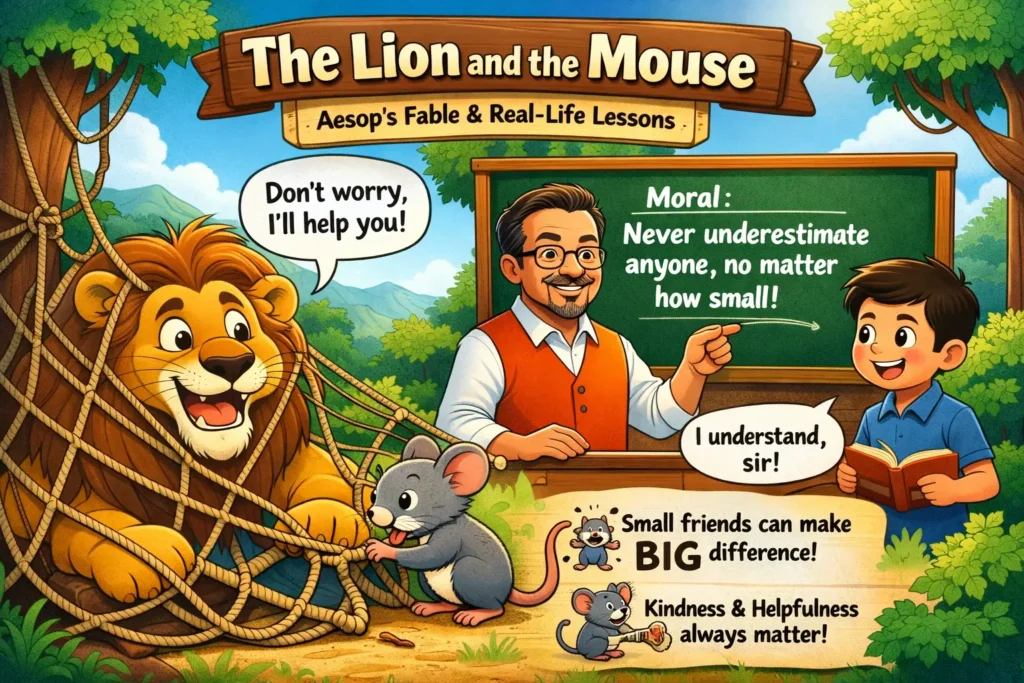 The Lion and the Mouse – Aesop’s Fable and Its Real-Life Lessons I The Lion and the Mouse – Complete Vocabulary, Phrases, Expressions, Idioms, Collocations & Grammar with Bangla Meaning