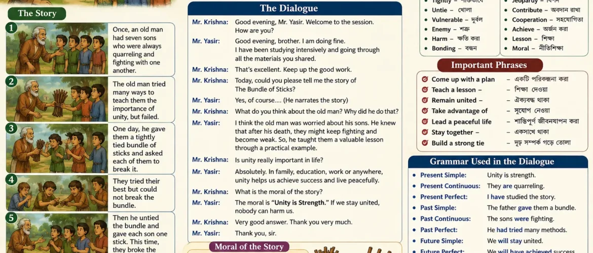 Dialog on The Bundle of Sticks Aesop’s Fables with vocabulary, quotes, and more