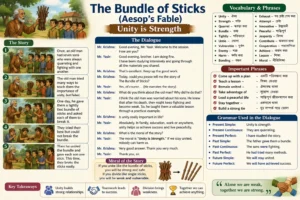 Dialog on The Bundle of Sticks Aesop’s Fables with vocabulary, quotes, and more
