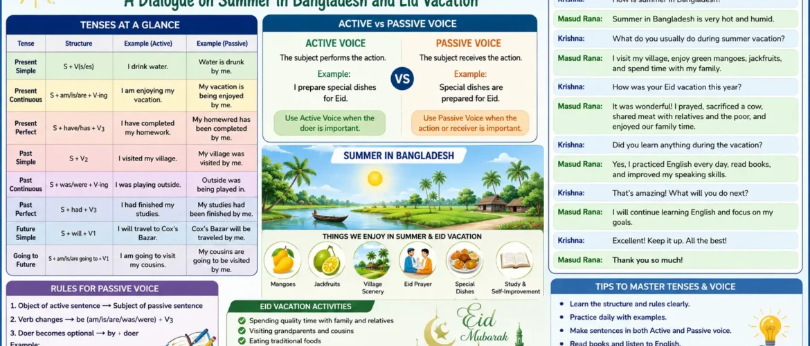 Tenses, Active and Passive Voice, and a Dialogue on Summer in Bangladesh and Eid Vacation