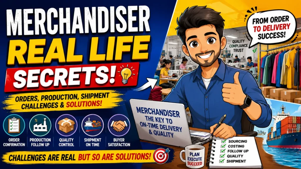 Merchandiser Real‑Life Secrets Orders, Production, Quality Control, Shipment & Buyer Satisfaction I Learn Top 50 Merchandiser Dialogues for Garments & Buying Houses – Real‑Life Communication Examples for Textile Professionals with tips tricks and vocabulary