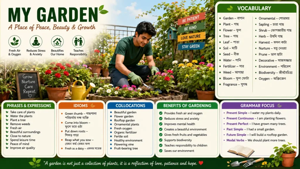 Paragraph essay and cue card on my Garden