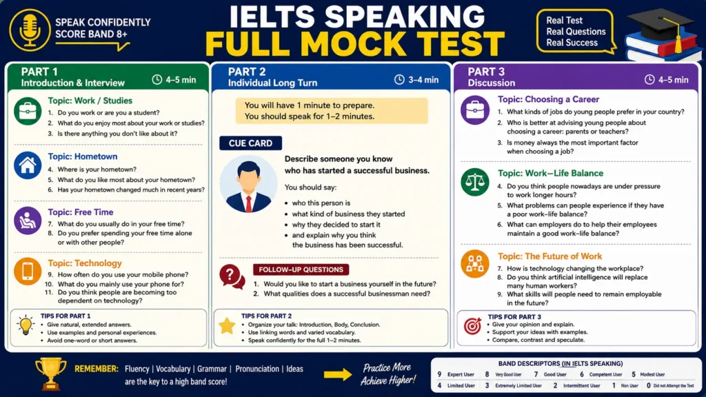 Full IELTS Speaking Mock Test with sample band 9 answer